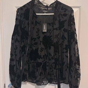 Long Sleeve Metallic Black Express Shirt Top
